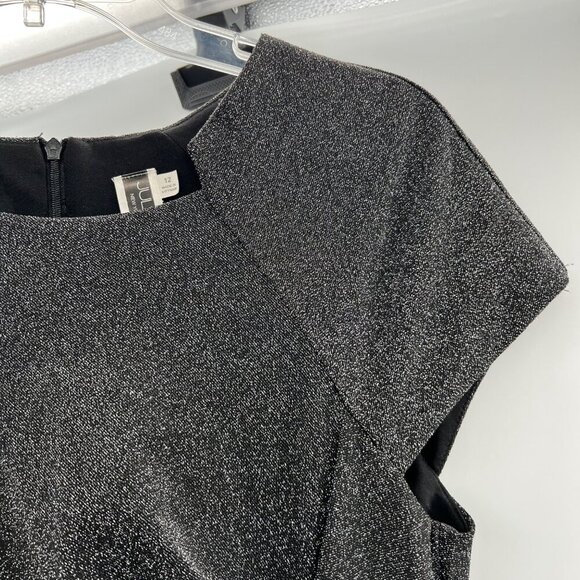 Julian Taylor Glitter Sheath Dress Sunburst Ruched Cap Sleeve Gray Size 12 Zip - Picture 4 of 9